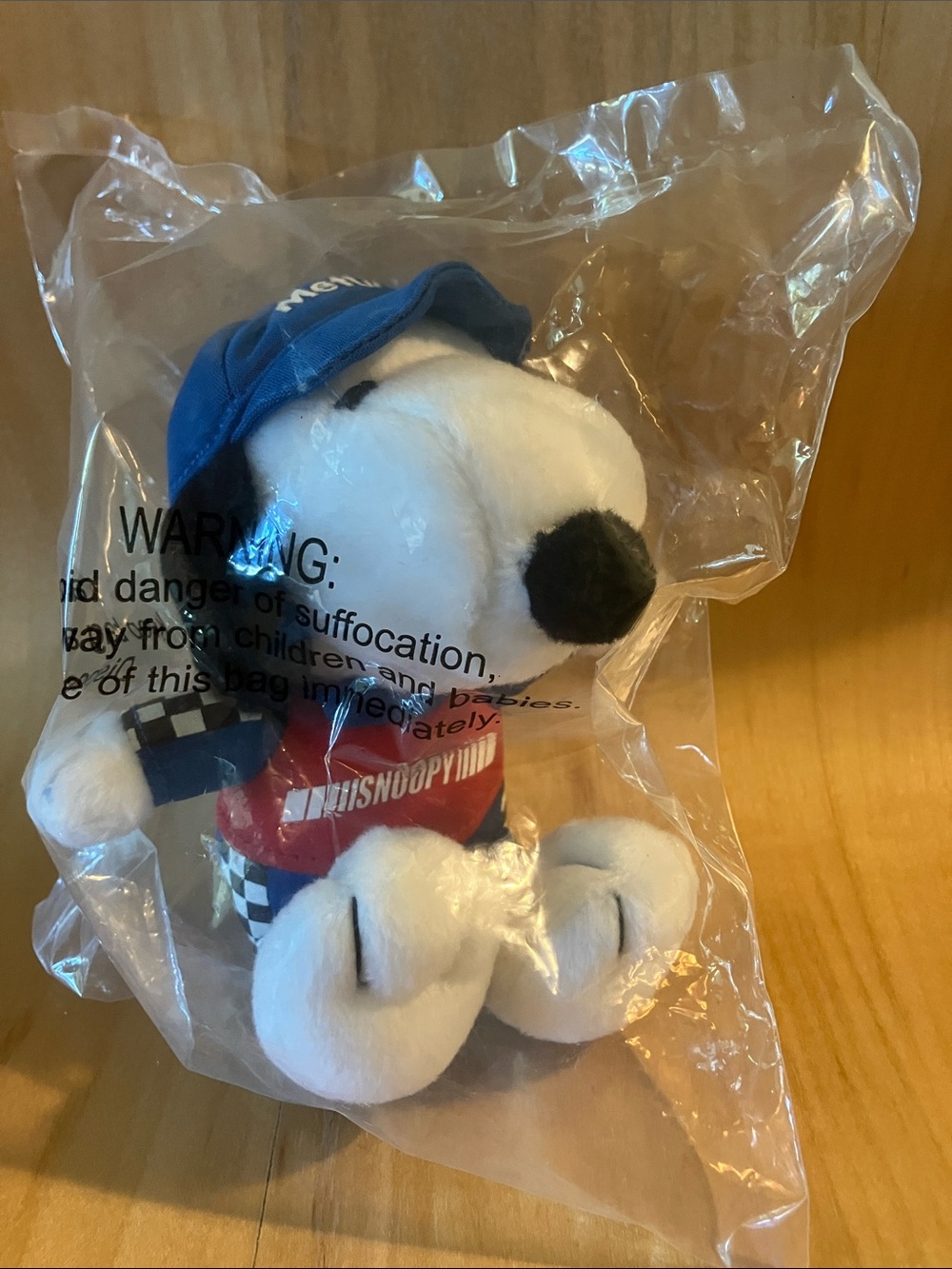 MetLife Snoopy Plush in Blue Cap and F1 Style Red Racing Shirt